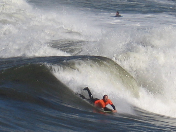 Riding in toward the shore.