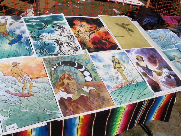 An artist was displaying some cool surf art at the competition.