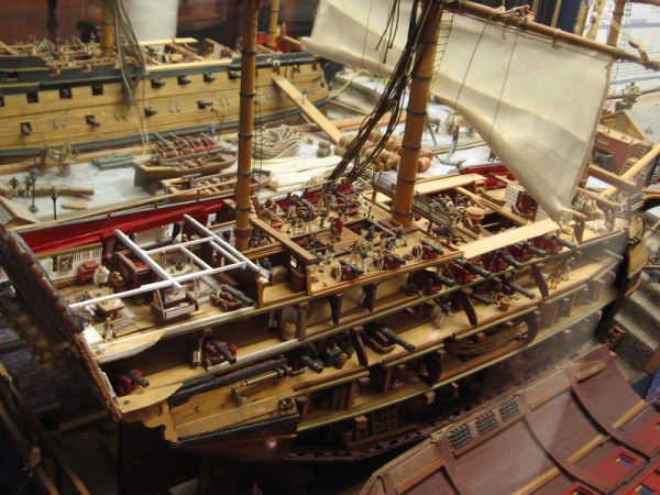 Detailed model of a 74 gun two-decker British Ship of the Line, circa 1800. By artist Joe Frangiosa, Jr.