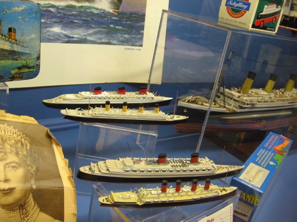 Tiny models of classic cruise ships, including the famous Titanic.
