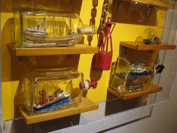 Just a few of the many ships in bottles on display now at the Maritime Museum of San Diego.