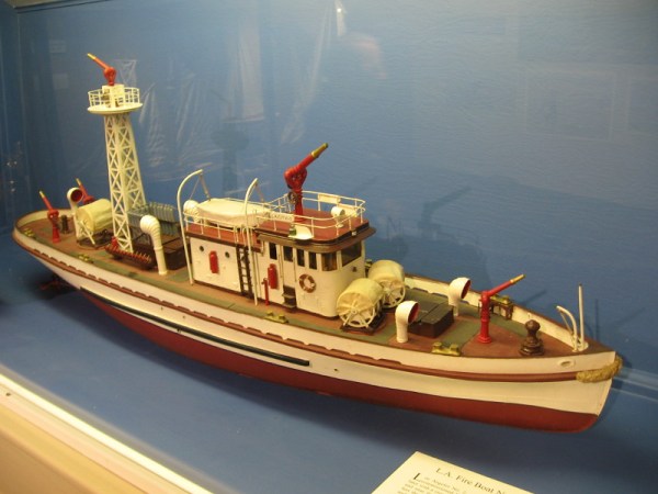 Dr. William Brown produced models of ordinary working boats and ships, as well as historically important vessels. This is L.A. Fire Boat No. 2 which was launched in 1925.