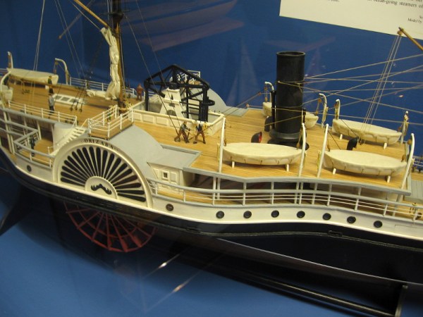 Close look at Orizaba, a merchant vessel instrumental in San Diego's early history. Dr. William Brown has produced dozens of models specifically for the Maritime Museum of San Diego.
