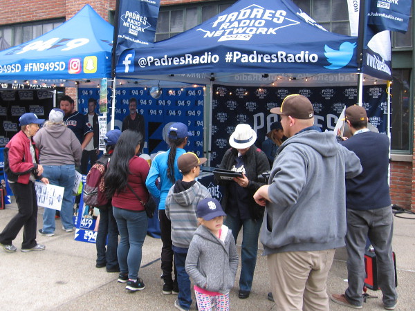 Many tents were set up in Petco's Park at the Park by local radio stations and broadcasters. Lots of free stuff was given out. I got a cool MLB Padres cap!