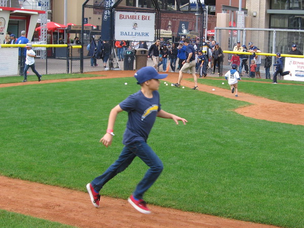 Running the bases wearing an old Chargers team shirt. Now that those guys have bolted, let us support other local teams!