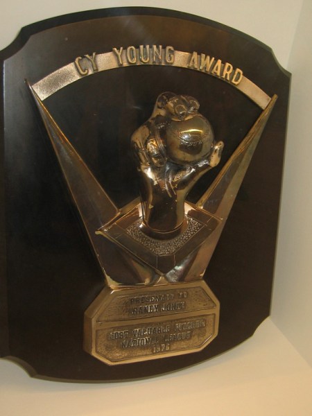The National League Cy Young Award, presented to Padres pitcher Randy Jones in 1976.