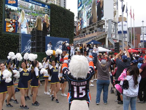 Cheer squads performed from UCSD, SDSU, USD, Point Loma Nazarene University and California State University San Marcos. I hope I didn't forget anybody!
