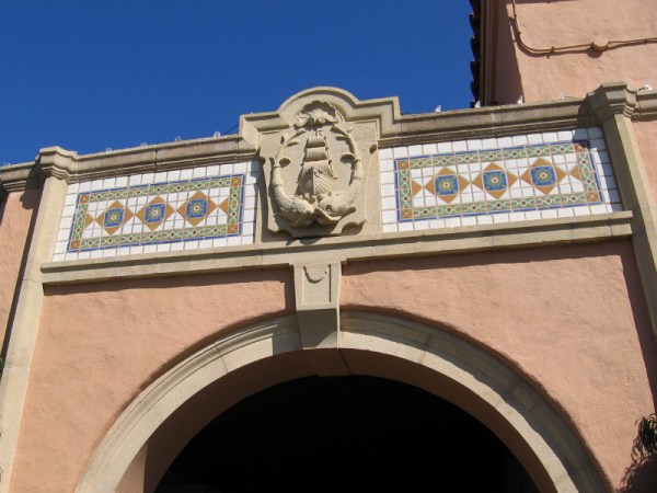 Decoration above an arch. I believe that is Cabrillo's ship San Salvador. He entered San Diego Bay not far from here.