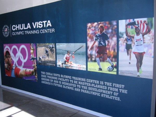 Huge graphics greet visitors inside the front door. The Chula Vista Olympic Training Center is dedicated to the development of America's future elite athletes.