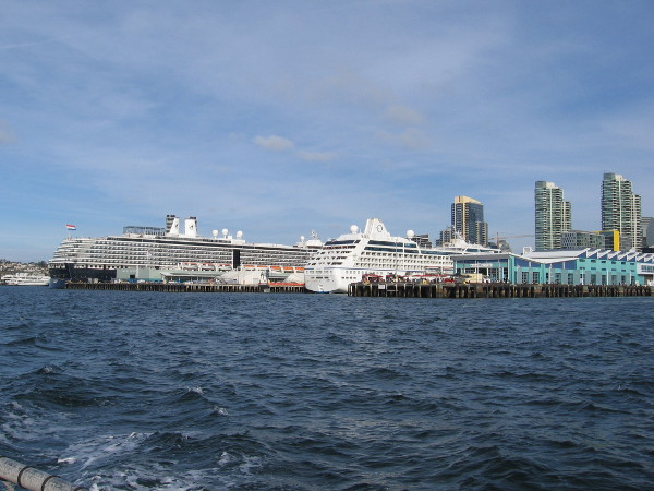 We're continuing south and now I see the second cruise ship by the Port Pavilion.