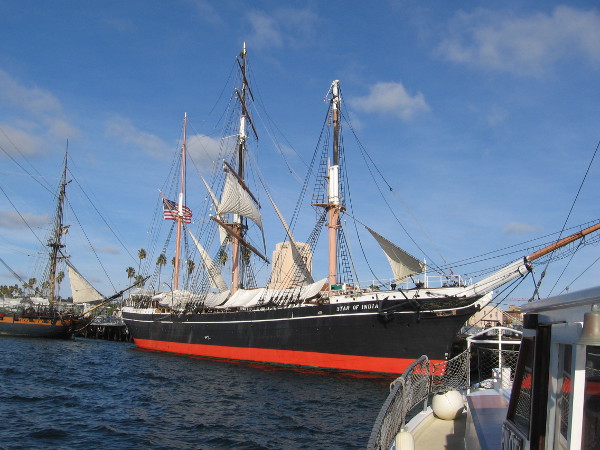 We've returned to the Maritime Museum of San Diego. There's the beautiful Star of India, oldest active sailing ship in the world, one of our city's prized gems.