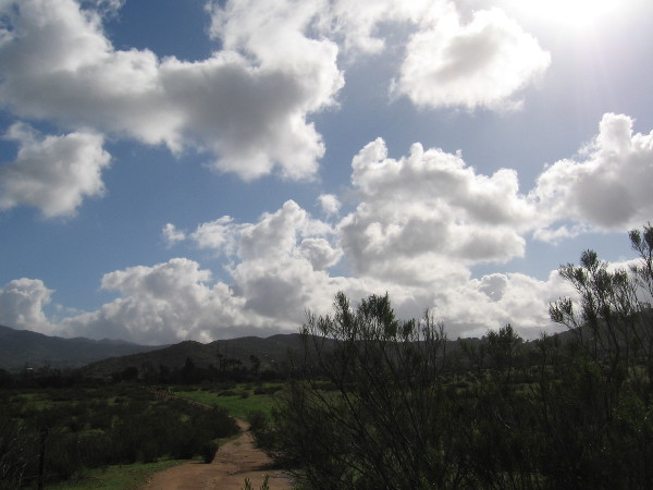 Dramatic white clouds in a blue sky. Natural beauty in San Diego's East County the day after a big storm.