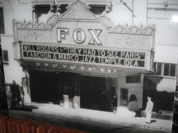 Old photograph in lobby of Symphony Towers shows the old downtown Fox Theatre, today's surprising home of the San Diego Symphony.