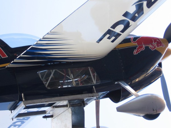 One can see some of the airplane's inner workings. There doesn't appear to be much room in the cockpit!