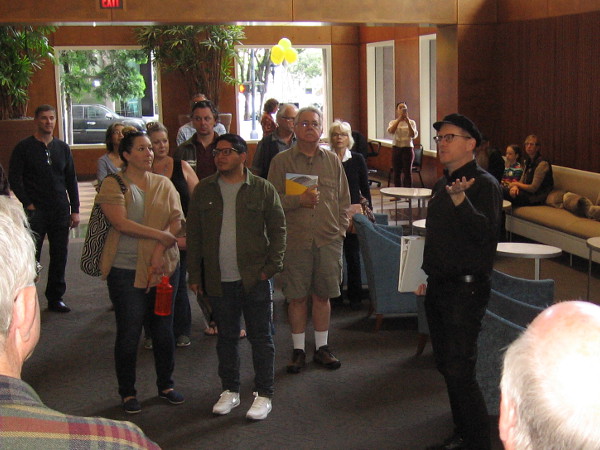 Guide from the San Diego Symphony provides some background before a behind-the-scenes tour of Copley Symphony Hall.