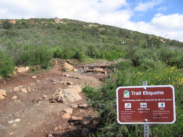 Sign near the trailhead. On a busy trail, etiquette should be observed to preserve the natural beauty and enhance experience of other hikers.