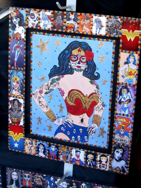 Day of the Dead (Día de los Muertos) art depicts DC Comics super-heroine Wonder Woman.