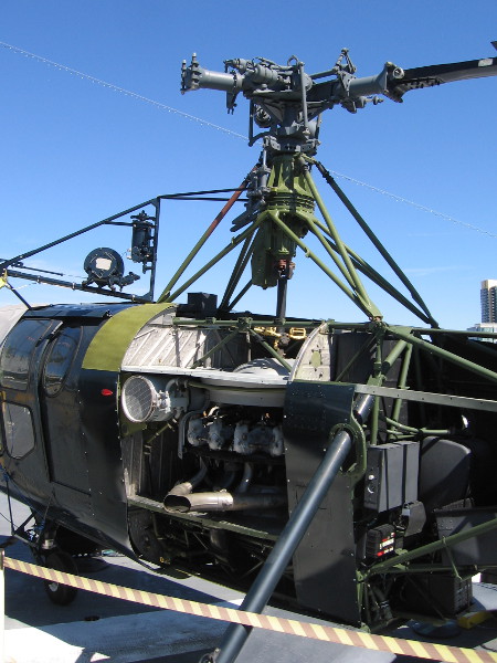 Part of the Dragonfly's engine is exposed beneath the rotors.
