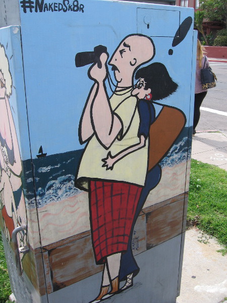 The next side shows Pacific Beach tourists who have spotted something that is both interesting and alarming.