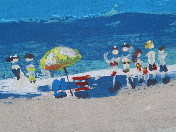 Close look at one part of the impressionistic painting of the beach.