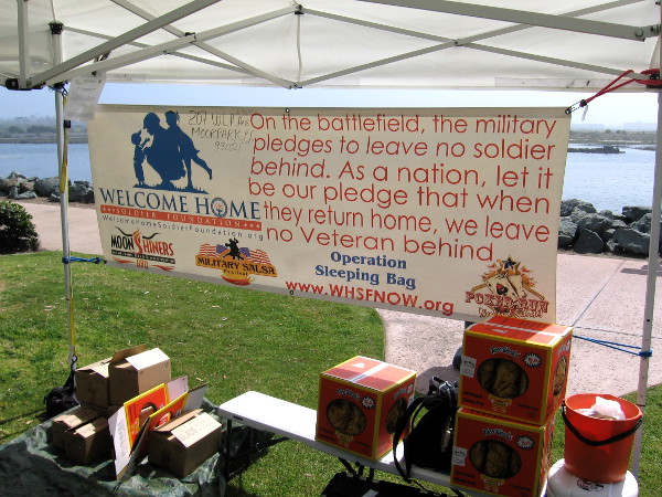 Banner explains mission of the Welcome Home Soldier Foundation. Operation Sleeping Bag helps homeless Veterans.