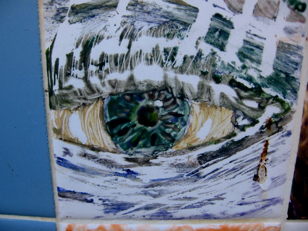 A human eye. A smudge of dirt looks like a tear.