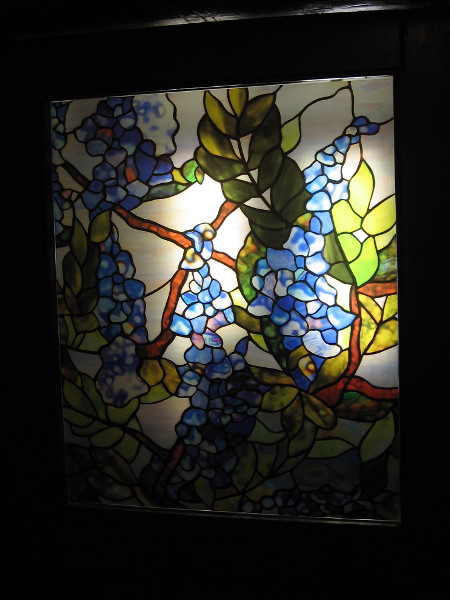 If I recall, this stained glass panel was in a door on the second floor. Those appear to be grapes.