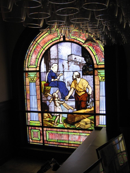 A scene from the Bible. One of many stained glass windows that fill The Abbey on Fifth Avenue with color and life.