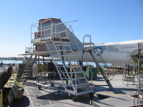 The tail of the A-6 Intruder is being refurbished and repainted, too.