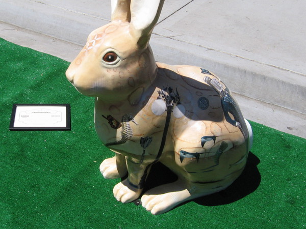 A fiberglass rabbit named Willabee painted by artist Matt Forderer contains images from San Diego's history.