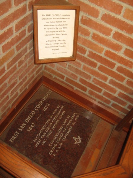 A time capsule lies in a corner of the first San Diego courthouse. It is scheduled to be opened in 2050.