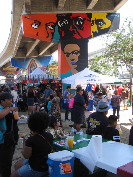 These guys were enjoying the lively scene from one of the public park's picnic tables.