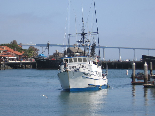 As I sat on one of the benches writing, the commercial fishing boat Tommy John entered the harbor.