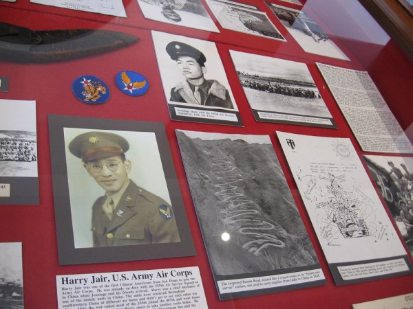 Display case contains memories of military service.