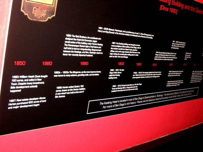 A segment of a timeline that shows San Diego history around the time of the Keating Building's construction.