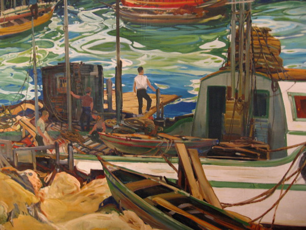 A small part of a large, dynamic painting of San Diego's working waterfront.