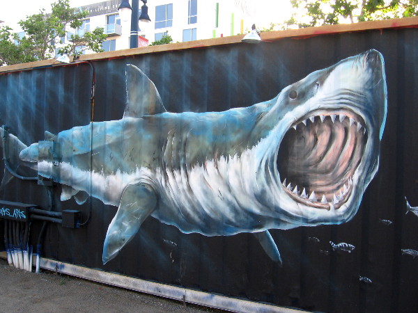 A huge shark has appeared at the Quartyard in East Village!