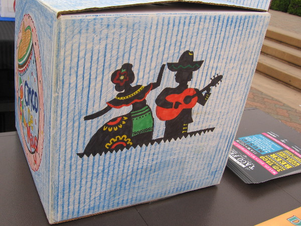 Donation box for the Kiwanis Club of San Diego, who along with the SDSU School of Music and Dance presented the special Cinco de Mayo Concert in the Park. Kiwanis has provided many scholarships for SDSU students.