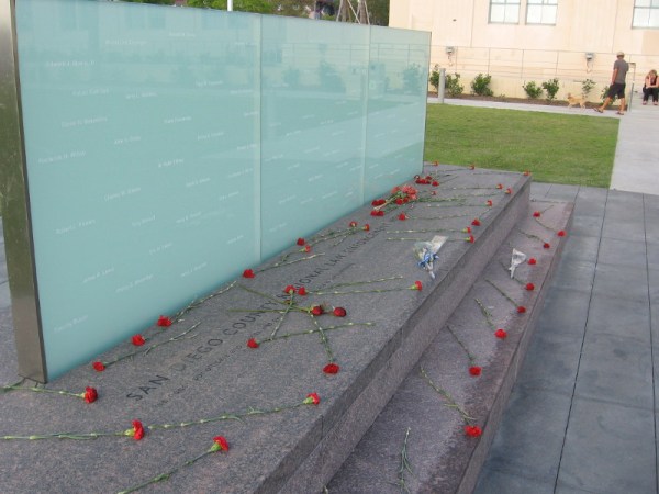 Roses for the fallen at San Diego's Regional Law Enforcement Memorial.