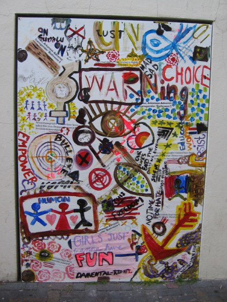 Art on a wall in the breezeway between the Museum of Contemporary Art San Diego and the Santa Fe Depot.