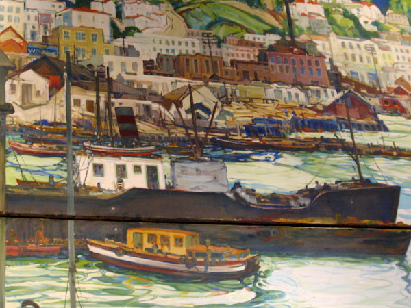 Boats and buildings along San Diego's colorful harbor.