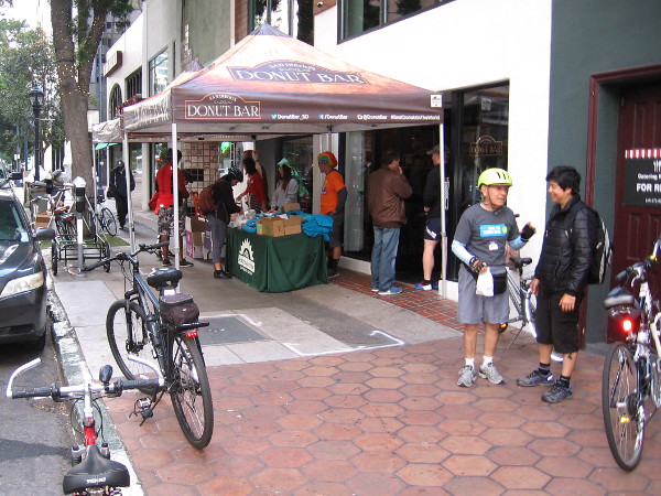 The Donut Bar had a Bike to Work Day pit stop in downtown San Diego. Many morning riders swung on by.