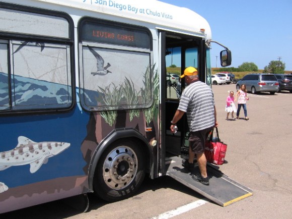 A short bus ride takes one from the parking lot near Interstate 5 through the protected Sweetwater Marsh to the kid-friendly education center.