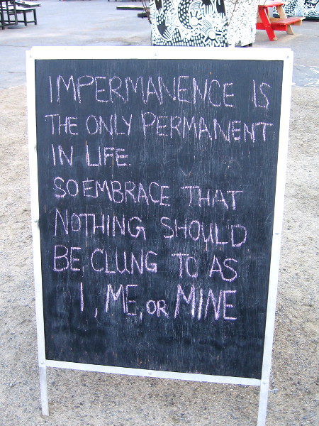 Impermanence is the only permanent in life. So embrace that nothing should be clung to as I, me, or mine.