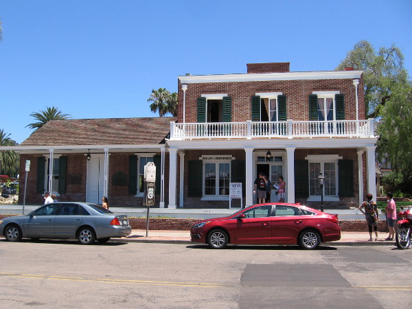 Photo of the 1857 Greek Revival-style Whaley House from across San Diego Avenue. The famous house is located in Old Town, the birthplace of San Diego.