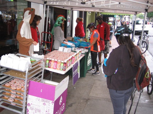 There were tables full of goodies for those who commuted to work by bike.