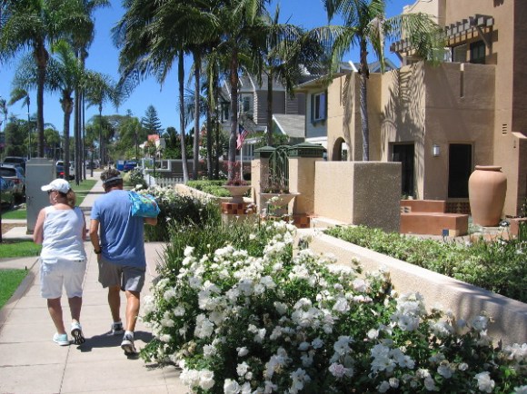Walking west along Orange Avenue. Coronado is pleasant, friendly and inviting wherever you roam.