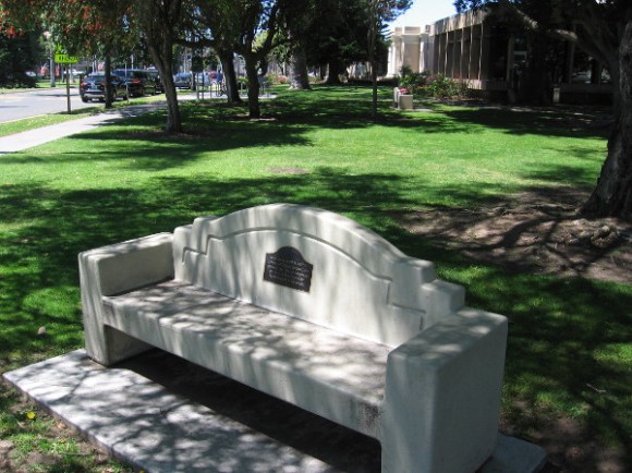 Bench near the front of the Coronado Public Library.
