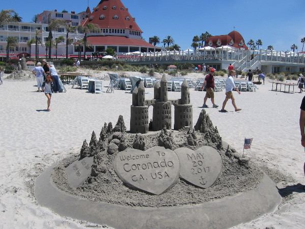 This cool sand sculpture was built near the Hotel del Coronado by The Sandcastle Man!