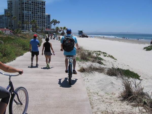 Biking down toward the Coronado Shores.